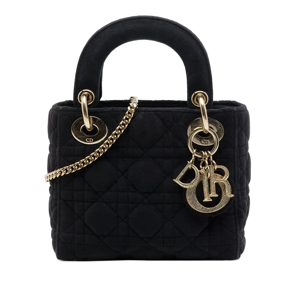 Dior Mini Velvet Cannage Lady Dior Black Velvet Very good - Front View