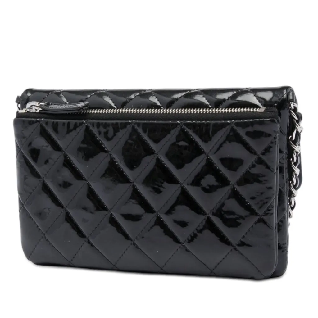 Chanel CC Quilted Patent Flap Crossbody Black Leather Very good - Back View