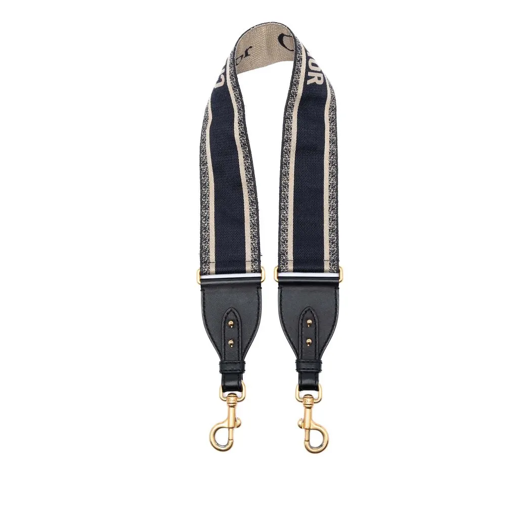 Dior Embroidered Canvas Bag Strap Blue Very good - Front View