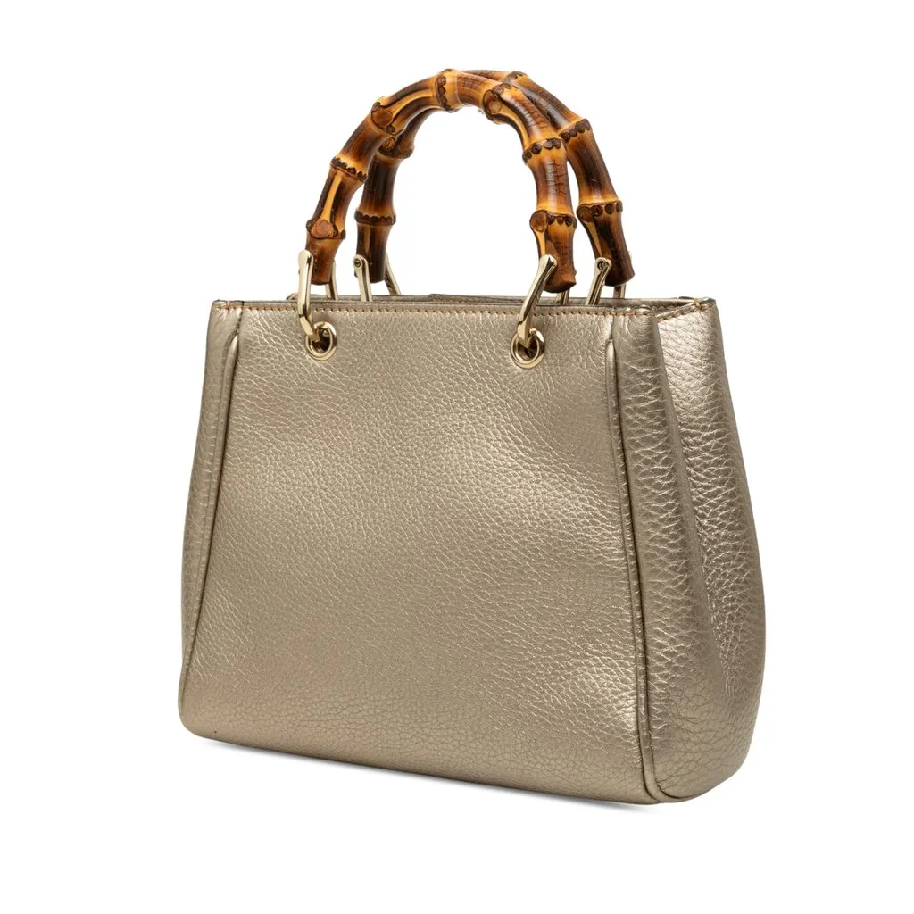 Gucci Mini Calfskin Bamboo Shopper Satchel Gold Leather Very good - Back View