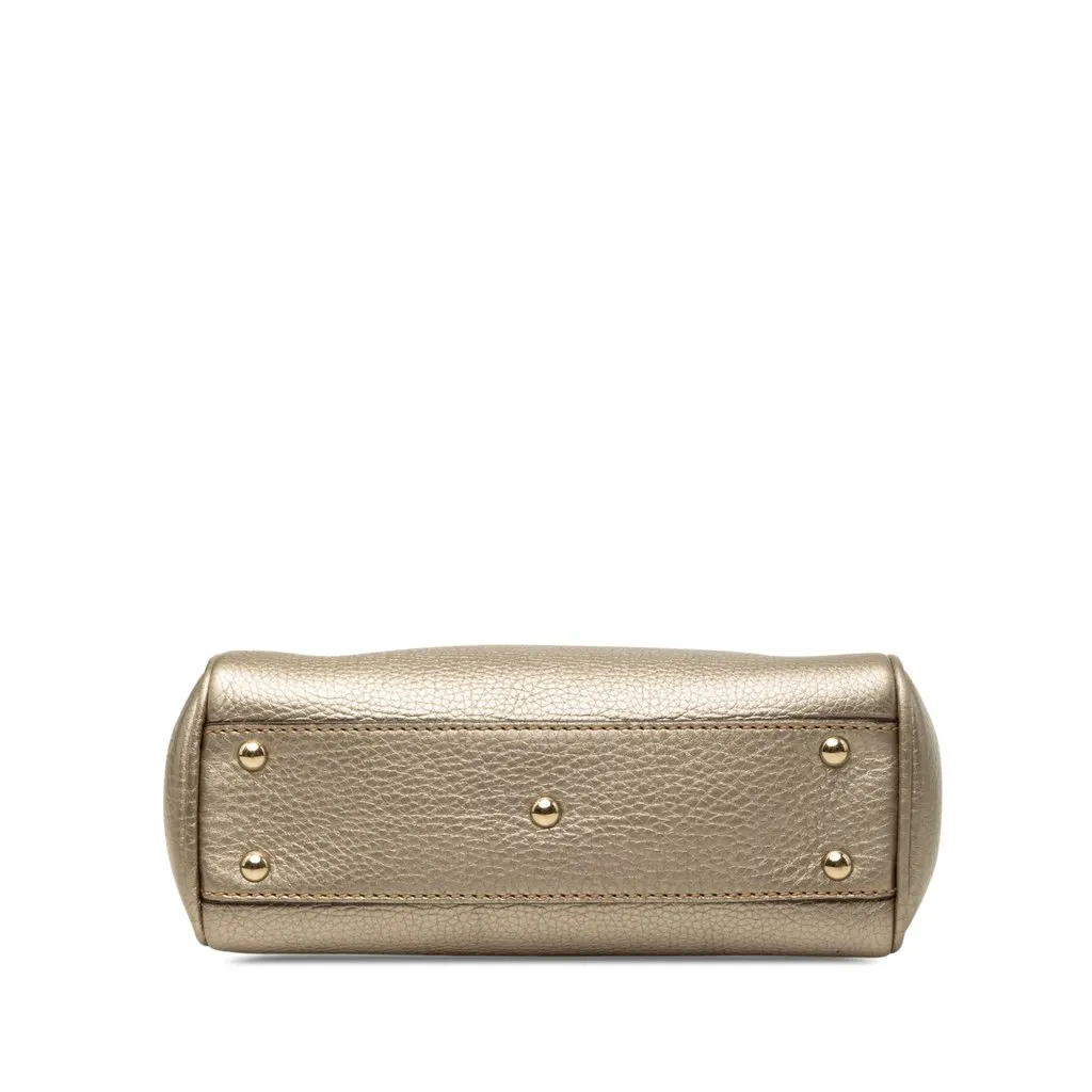 Gucci Mini Calfskin Bamboo Shopper Satchel Gold Leather Very good - Inside View