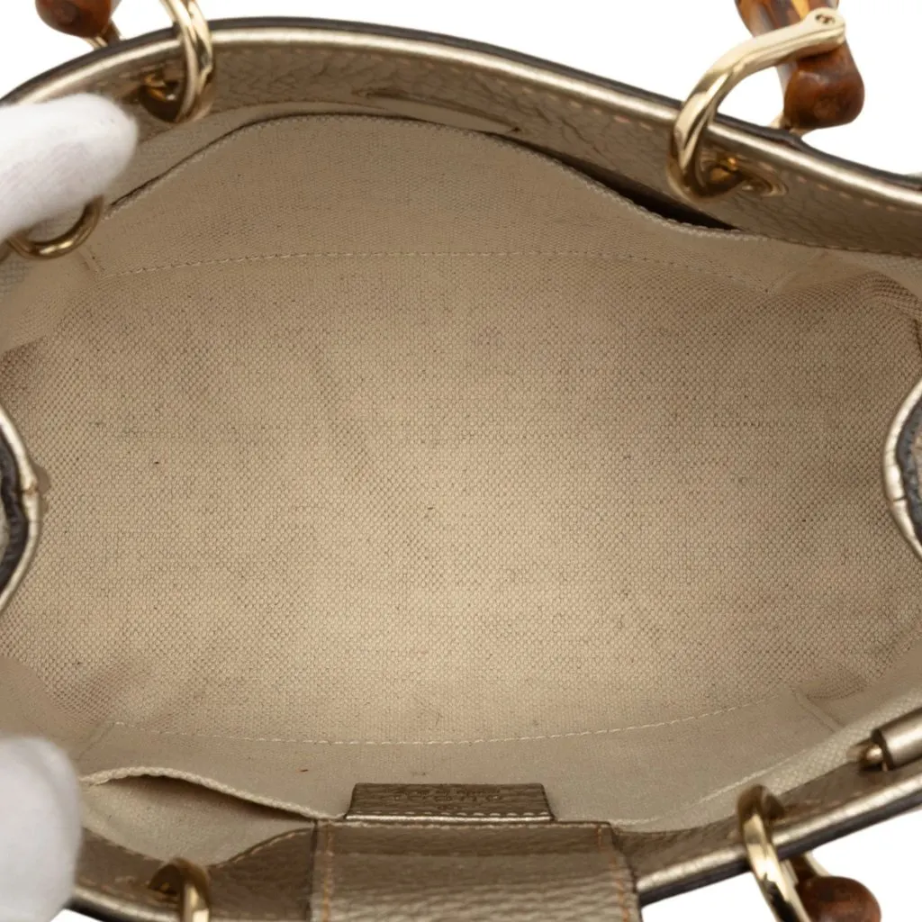 Gucci Mini Calfskin Bamboo Shopper Satchel Gold Leather Very good - Model View