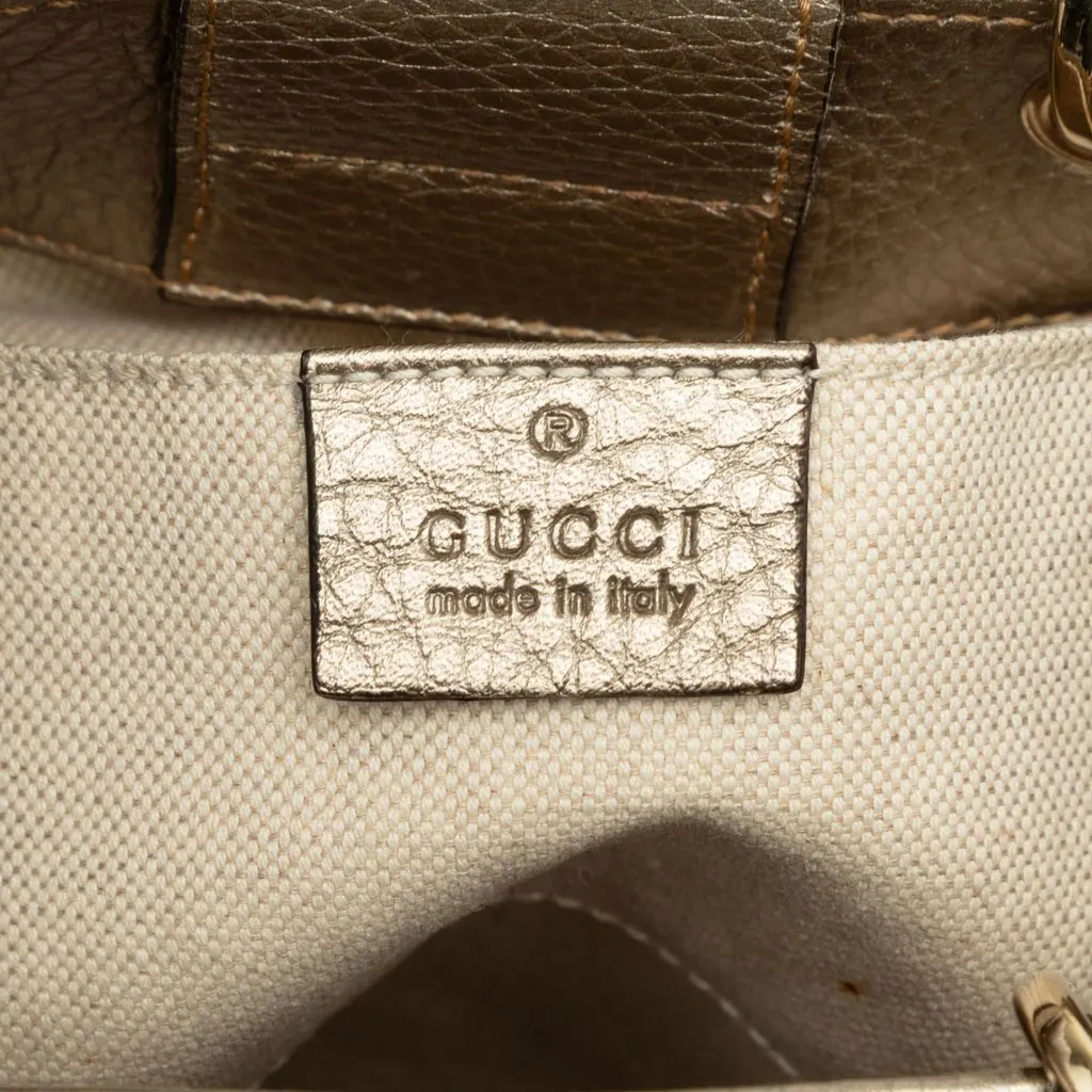 Gucci Mini Calfskin Bamboo Shopper Satchel Gold Leather Very good - Box View