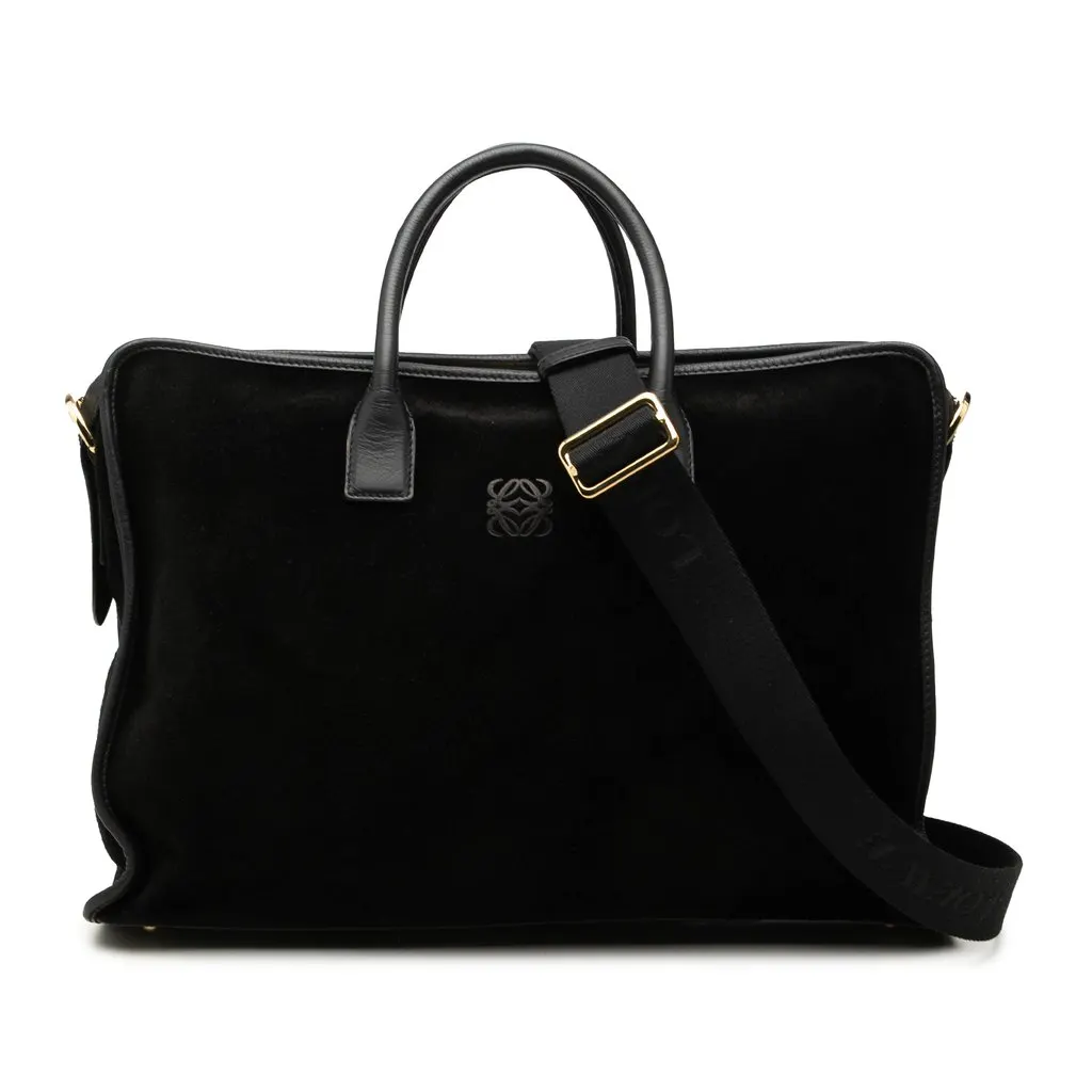 LOEWE Suede Amazona Business Bag Black Leather Very good - Front View