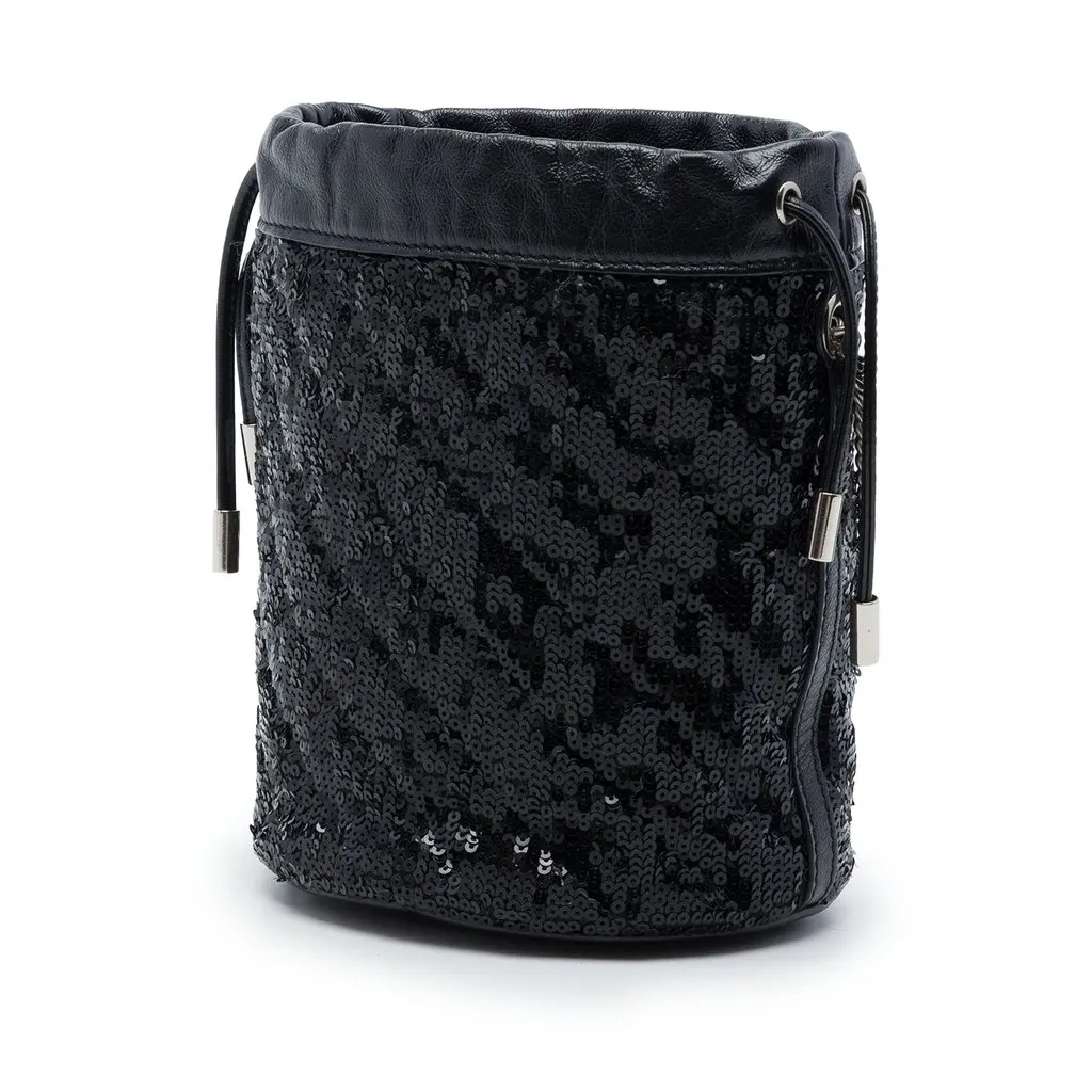 Gucci Small GG Marmont Sequined Diagonal Matelasse Calfskin Bucket Bag Black Leather Very good - Back View