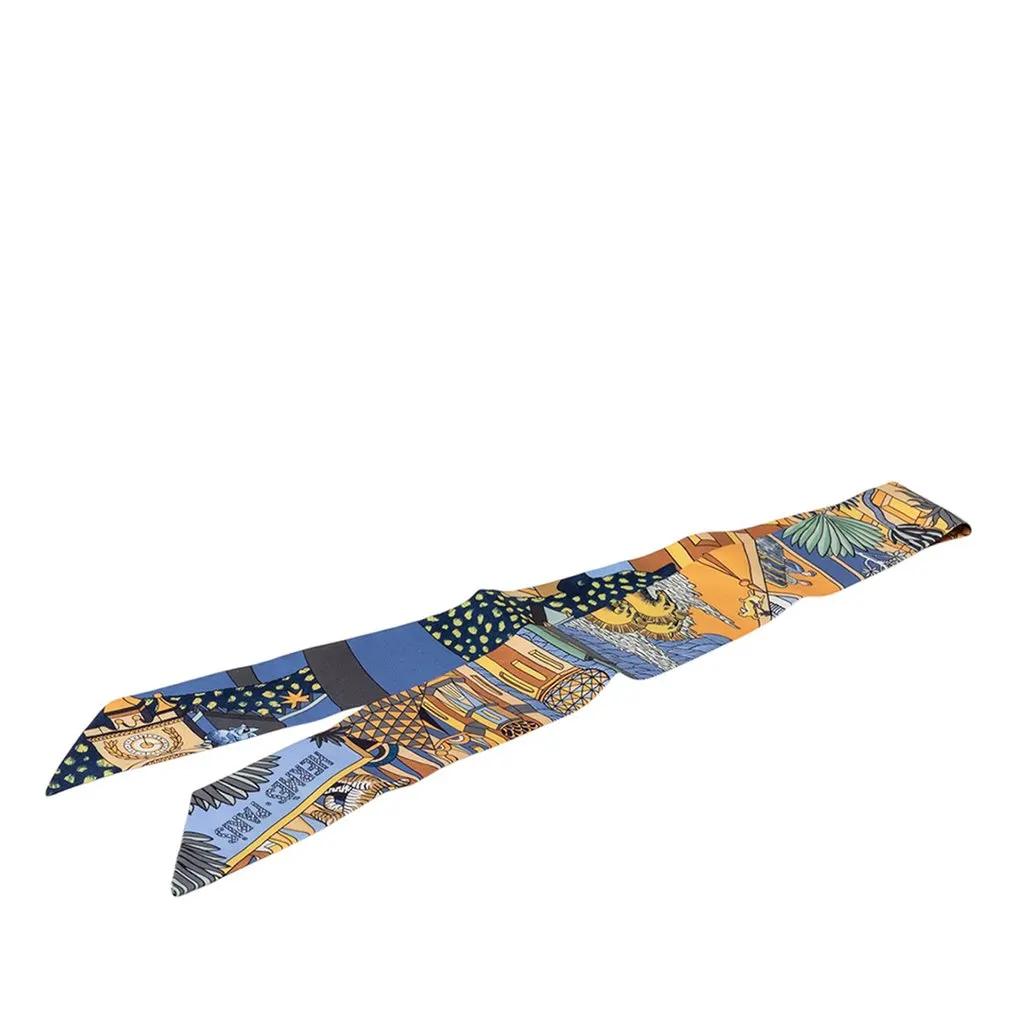 Hermès Animapolis Silk Twilly Scarf Blue Never worn - Front View