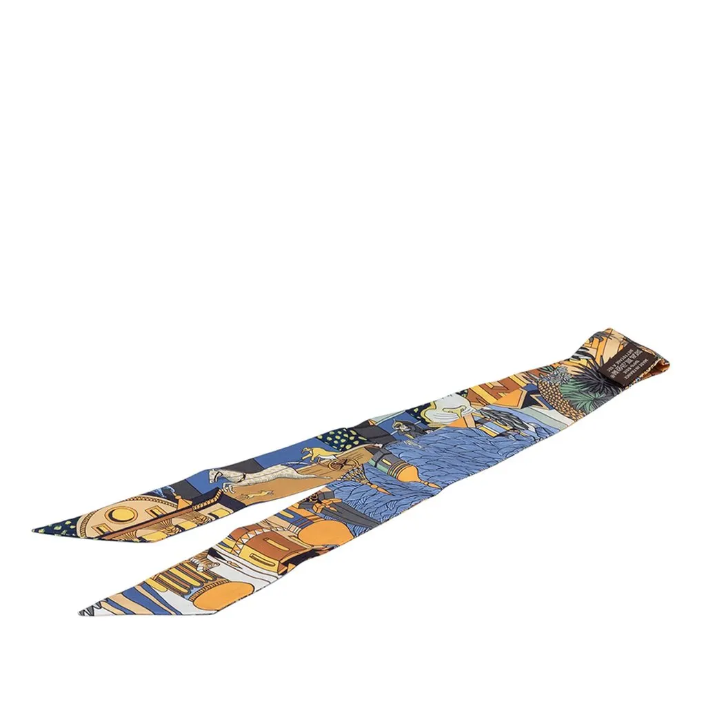 Hermès Animapolis Silk Twilly Scarf Blue Never worn - Back View