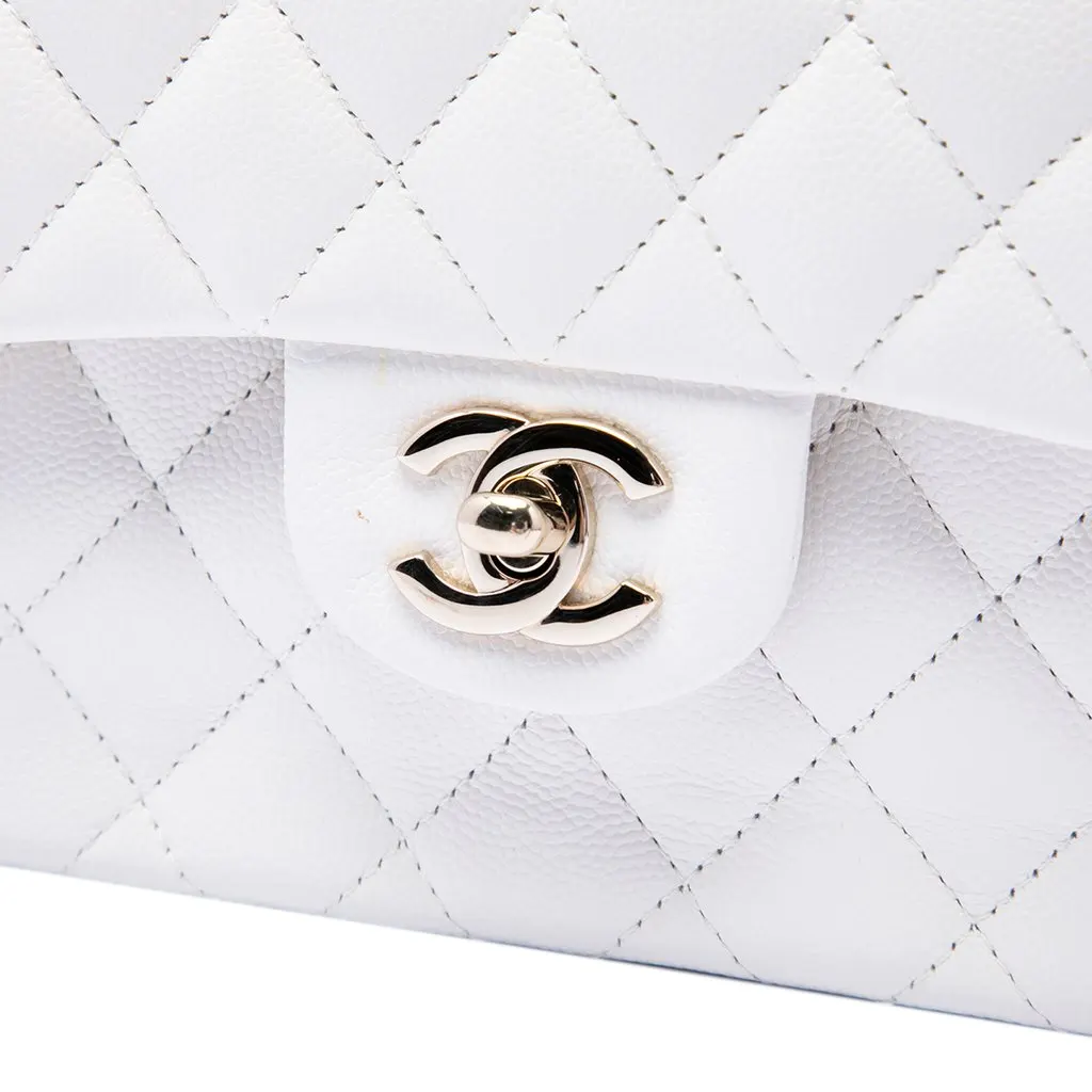 Chanel Medium Classic Caviar Double Flap White Leather Very good - Box View