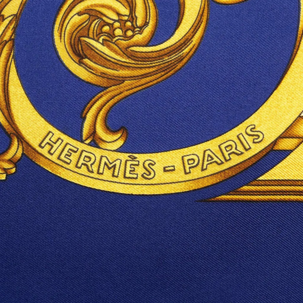 Hermès Les Tuileries Silk Scarf 90 Blue Silk Never worn - Inside View