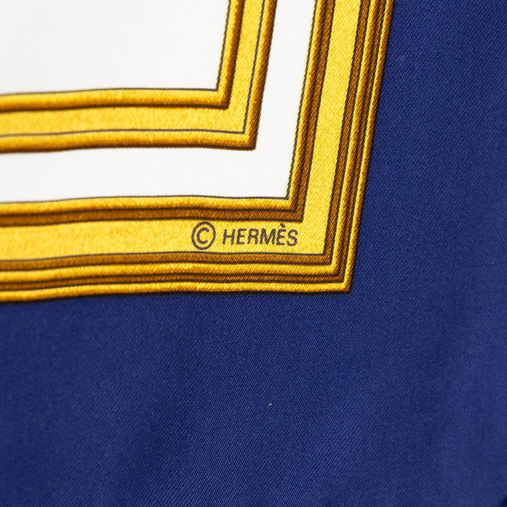 Hermès Les Tuileries Silk Scarf 90 Blue Silk Never worn - Model View