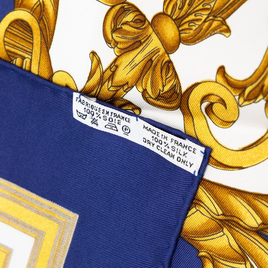 Hermès Les Tuileries Silk Scarf 90 Blue Silk Never worn - Box View