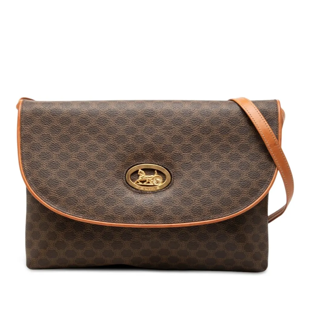 Celine Macadam Coated Canvas Horse Carriage Crossbody Brown Very good - Front View