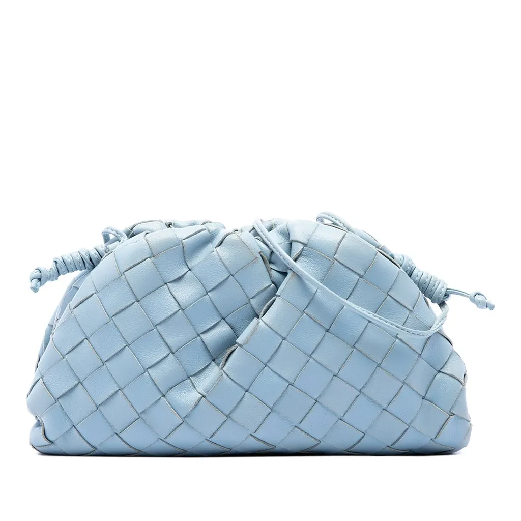 Bottega Veneta Nappa Intrecciato The Mini Pouch Crossbody Blue Leather Very good - Front View