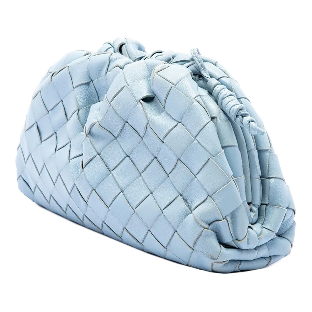 Bottega Veneta Nappa Intrecciato The Mini Pouch Crossbody Blue Leather Very good - Back View
