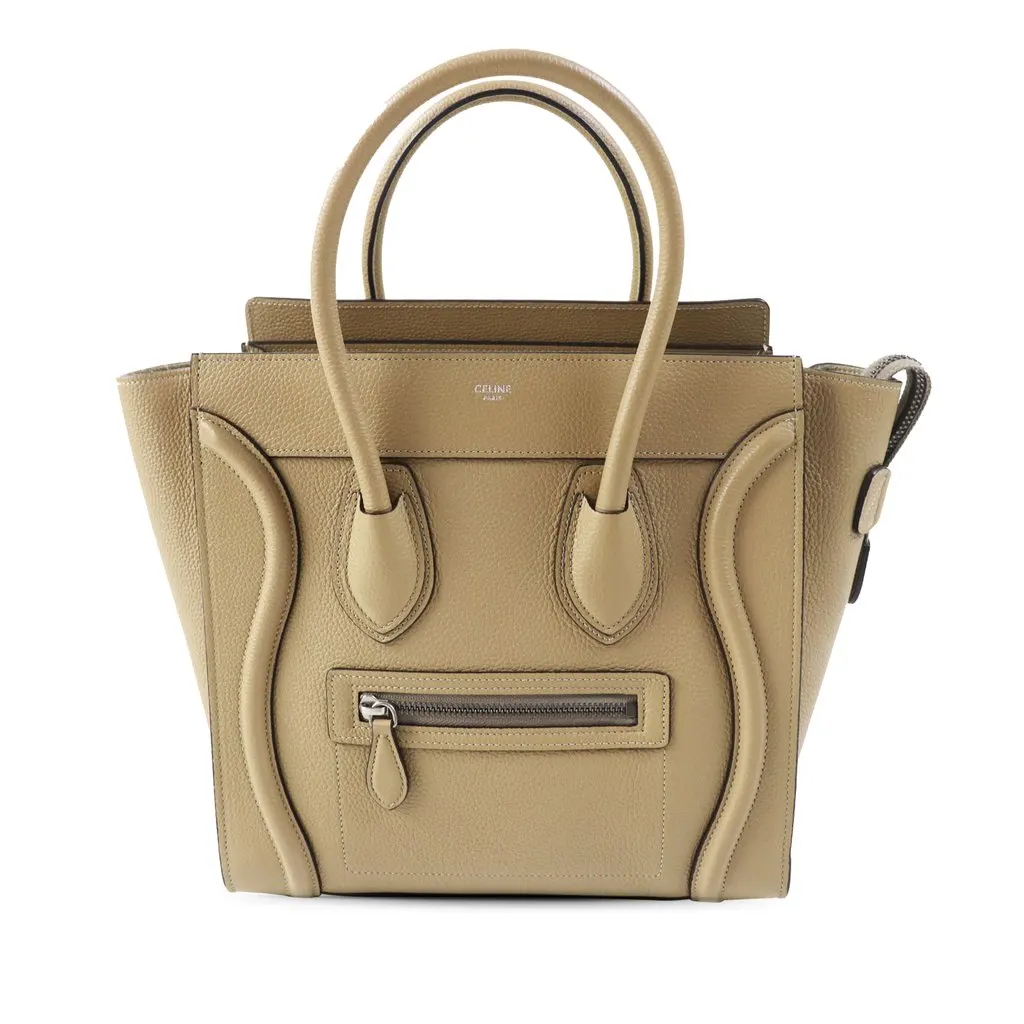Celine Micro Drummed Calfskin Luggage Tote Beige Leather Very good - Front View