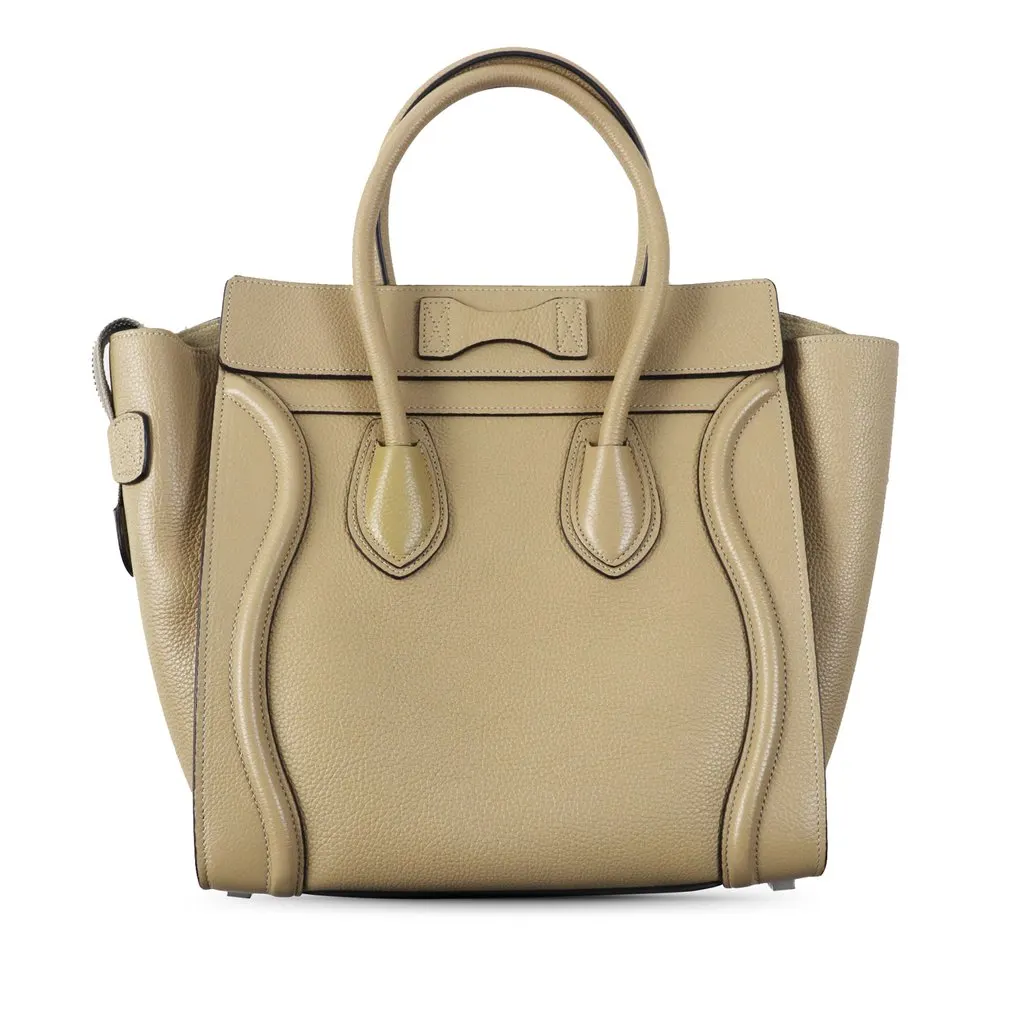 Celine Micro Drummed Calfskin Luggage Tote Beige Leather Very good - Back View