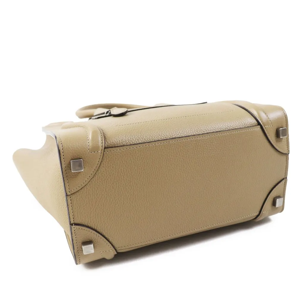 Celine Micro Drummed Calfskin Luggage Tote Beige Leather Very good - Inside View