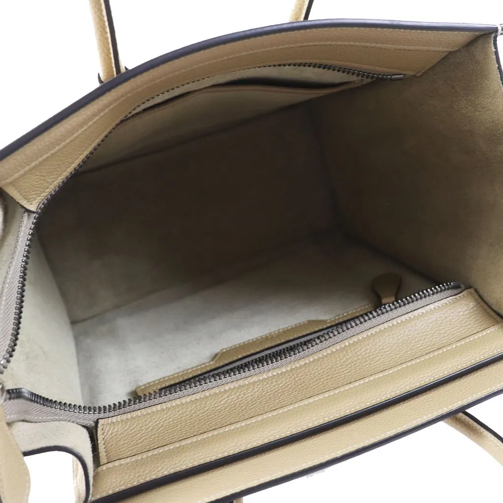 Celine Micro Drummed Calfskin Luggage Tote Beige Leather Very good - Model View
