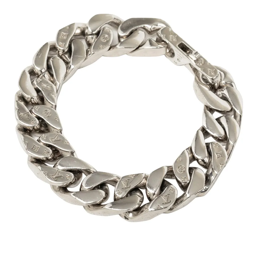 Louis Vuitton Brass Monogram Chain Link Bracelet Silver Brass Very good - Back View
