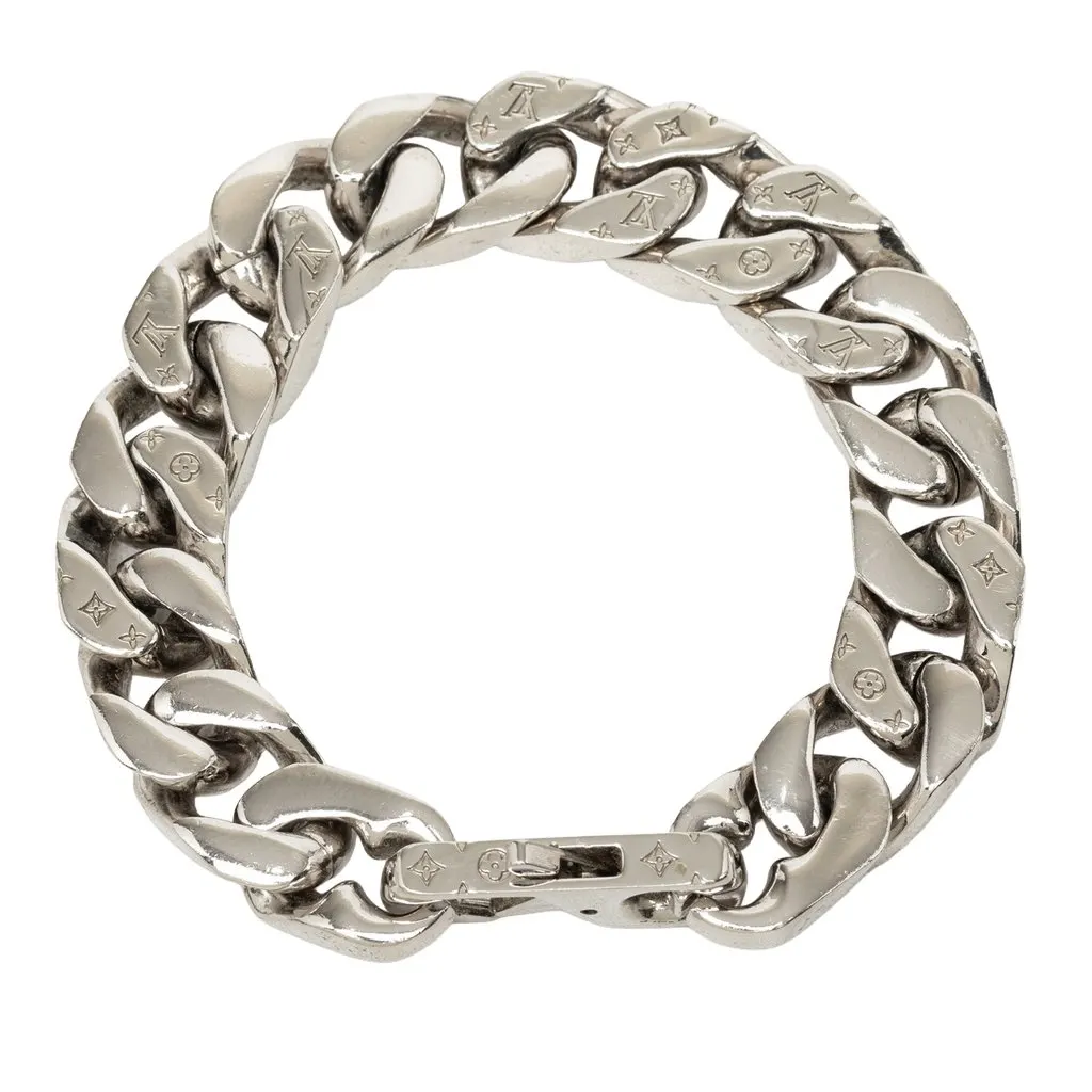 Louis Vuitton Brass Monogram Chain Link Bracelet Silver Brass Very good - Inside View