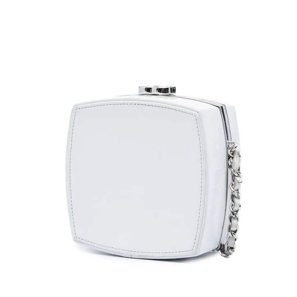 Chanel Patent Goatskin Make Up Box Clutch With Chain White Leather Very good - Back View