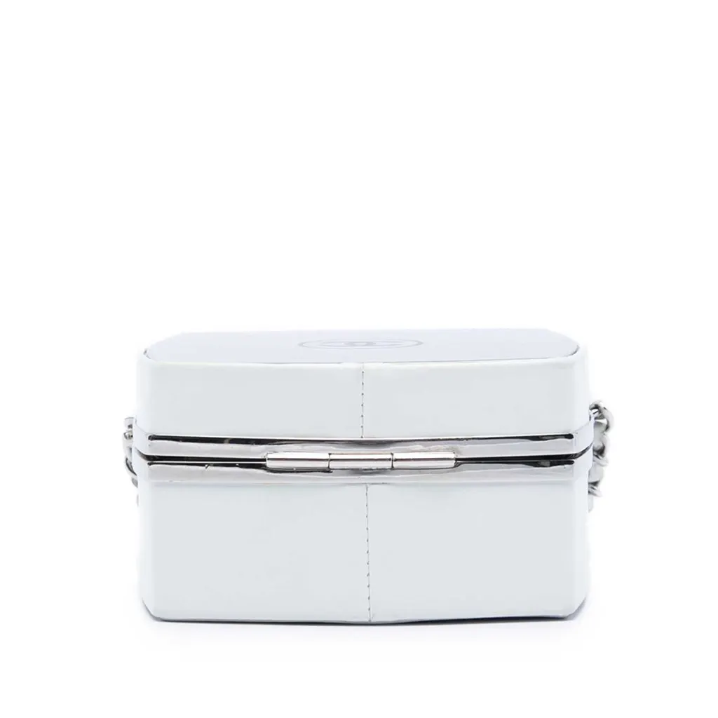 Chanel Patent Goatskin Make Up Box Clutch With Chain White Leather Very good - Inside View