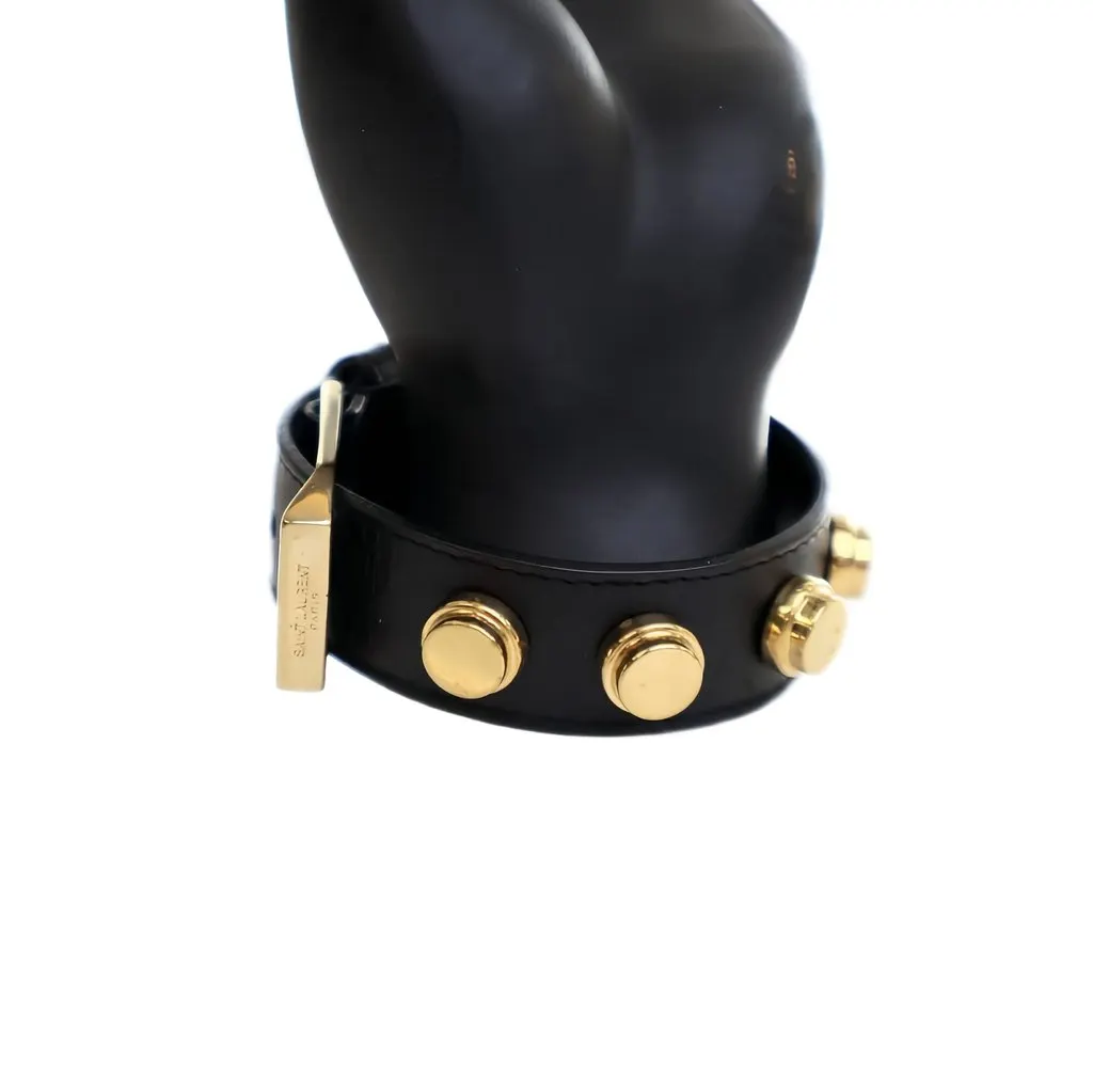 Saint Laurent Studded Calfskin De Force Bracelet Black Leather Very good - Model View