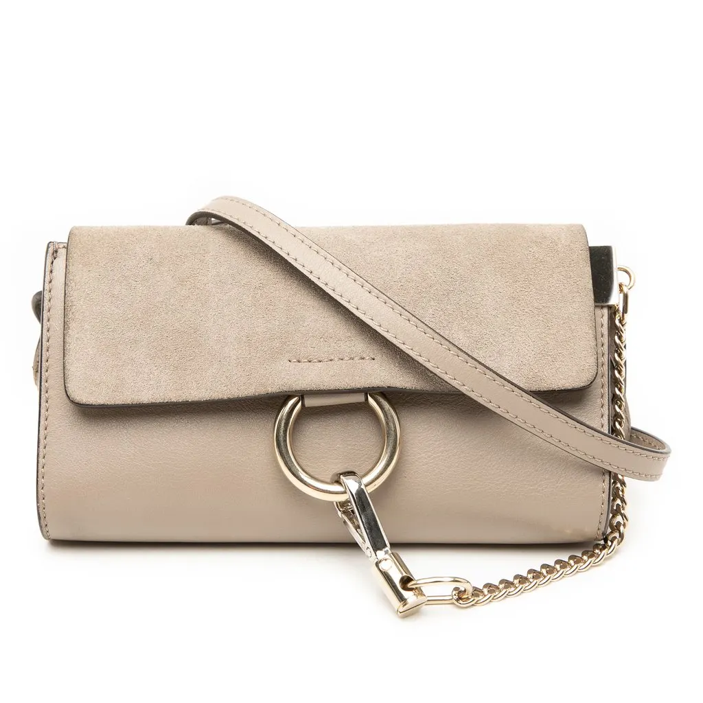 Chloé Mini Calfskin and Suede Faye Chain Crossbody Brown Leather Very good - Front View