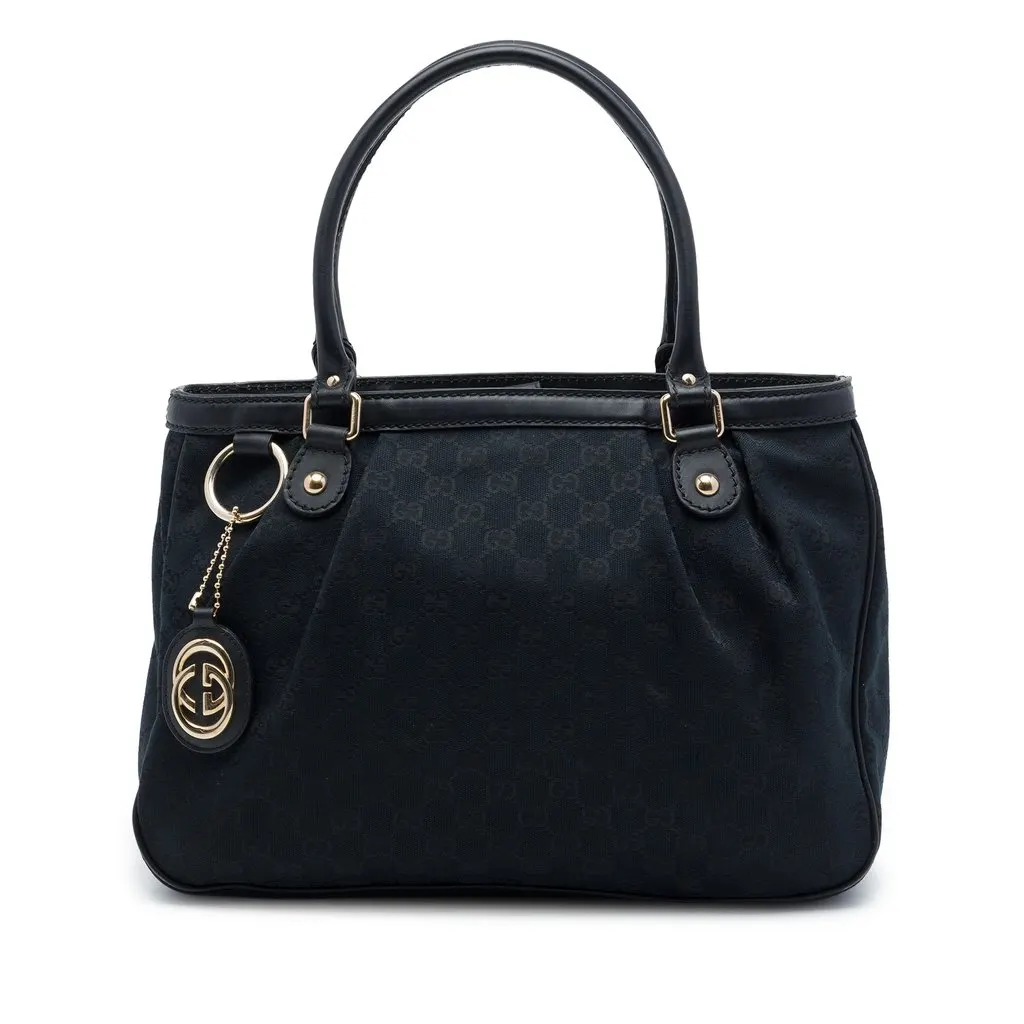 Gucci GG Canvas Sukey Tote Black Canvas Good - Front View