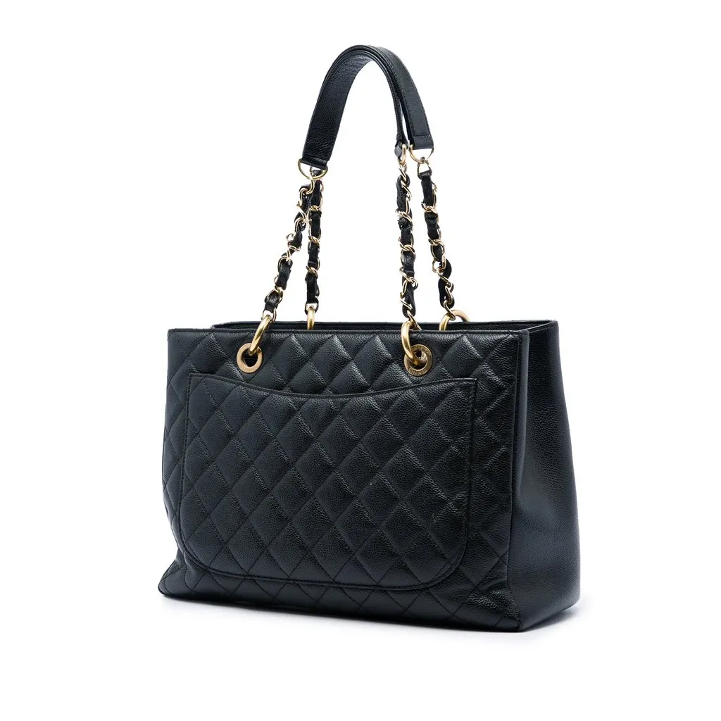 Chanel Caviar Grand Shopping Tote Black Leather Very good - Back View