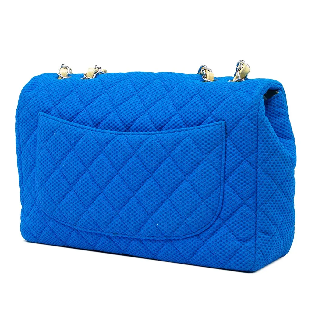 Chanel Jumbo Classic Perforated Jersey Single Flap Blue Cotton Good - Back View