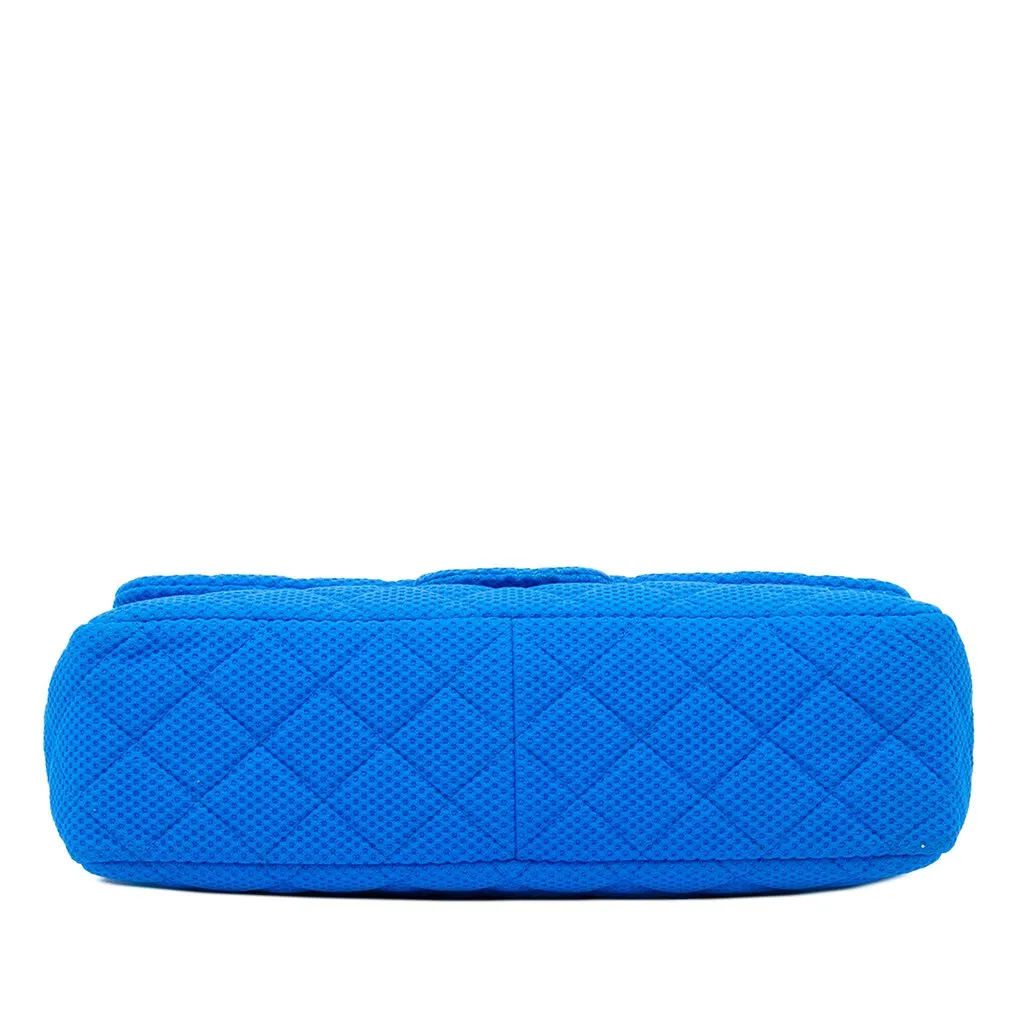 Chanel Jumbo Classic Perforated Jersey Single Flap Blue Cotton Good - Inside View