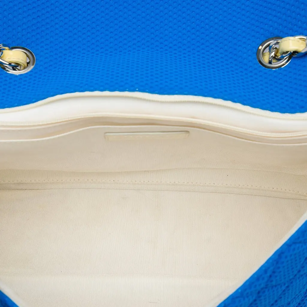 Chanel Jumbo Classic Perforated Jersey Single Flap Blue Cotton Good - Model View