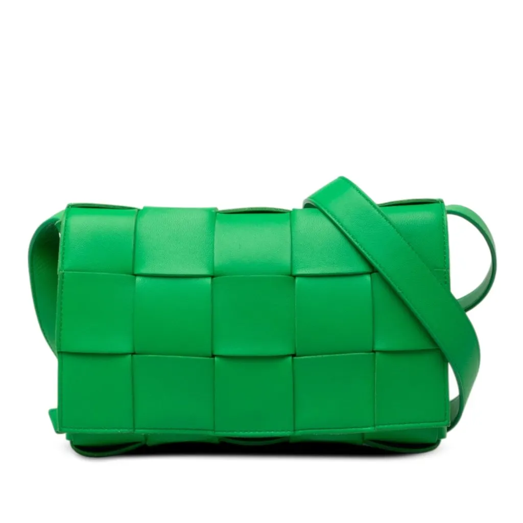 Bottega Veneta Nappa Intrecciato Cassette Crossbody Green Leather Very good - Front View