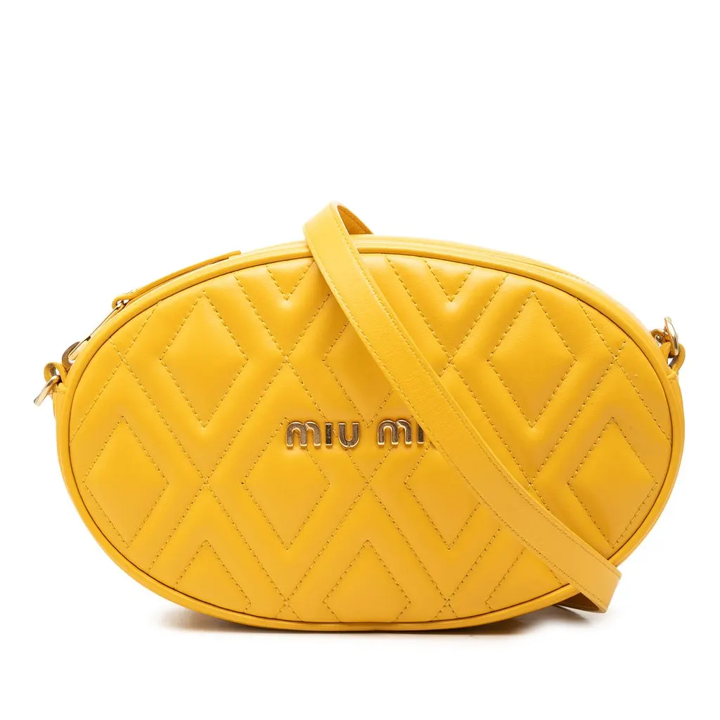 Miu Miu Small Quilted Leather Oval Camera Crossbody Yellow Leather Very good - Front View
