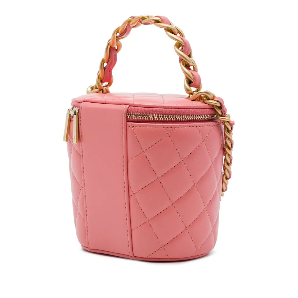Chanel Quilted Lambskin Afternoon Tea Vanity Case with Chain Pink Leather Very good - Back View