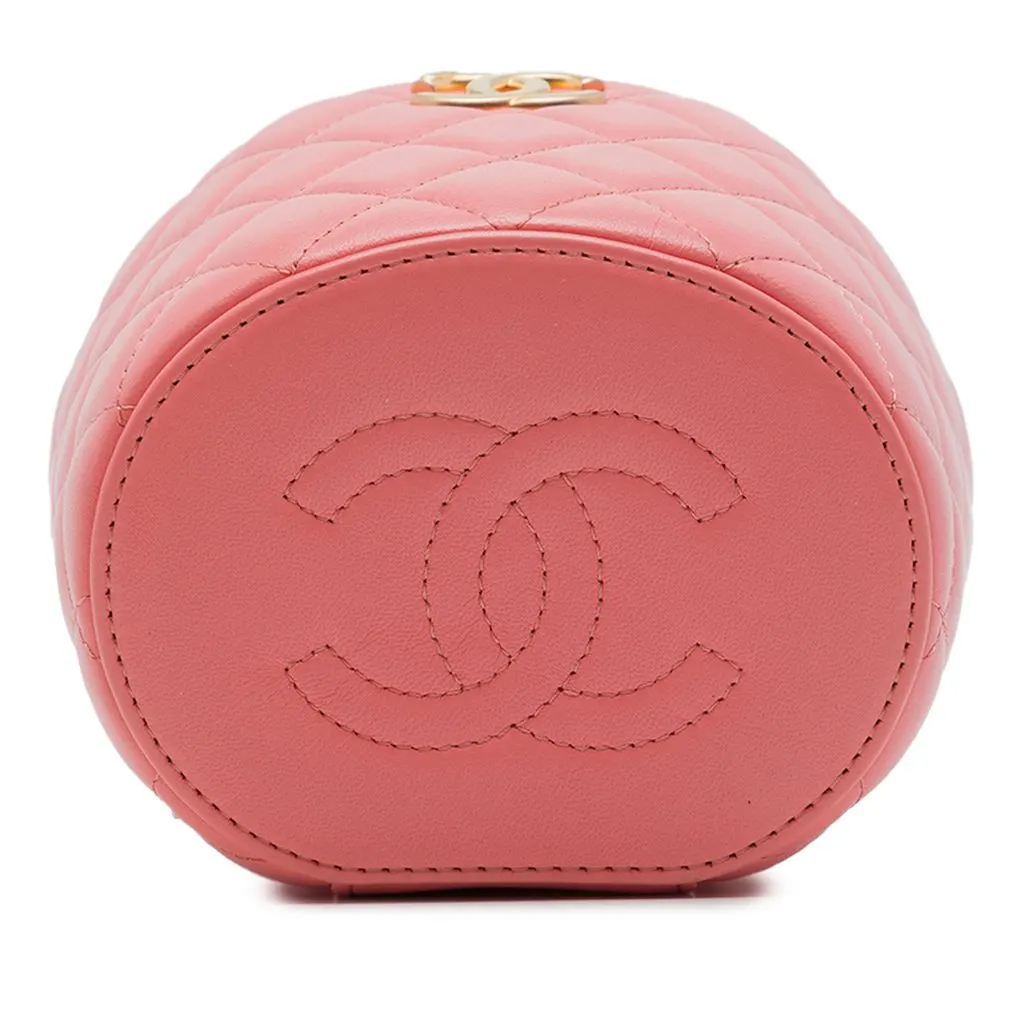 Chanel Quilted Lambskin Afternoon Tea Vanity Case with Chain Pink Leather Very good - Inside View