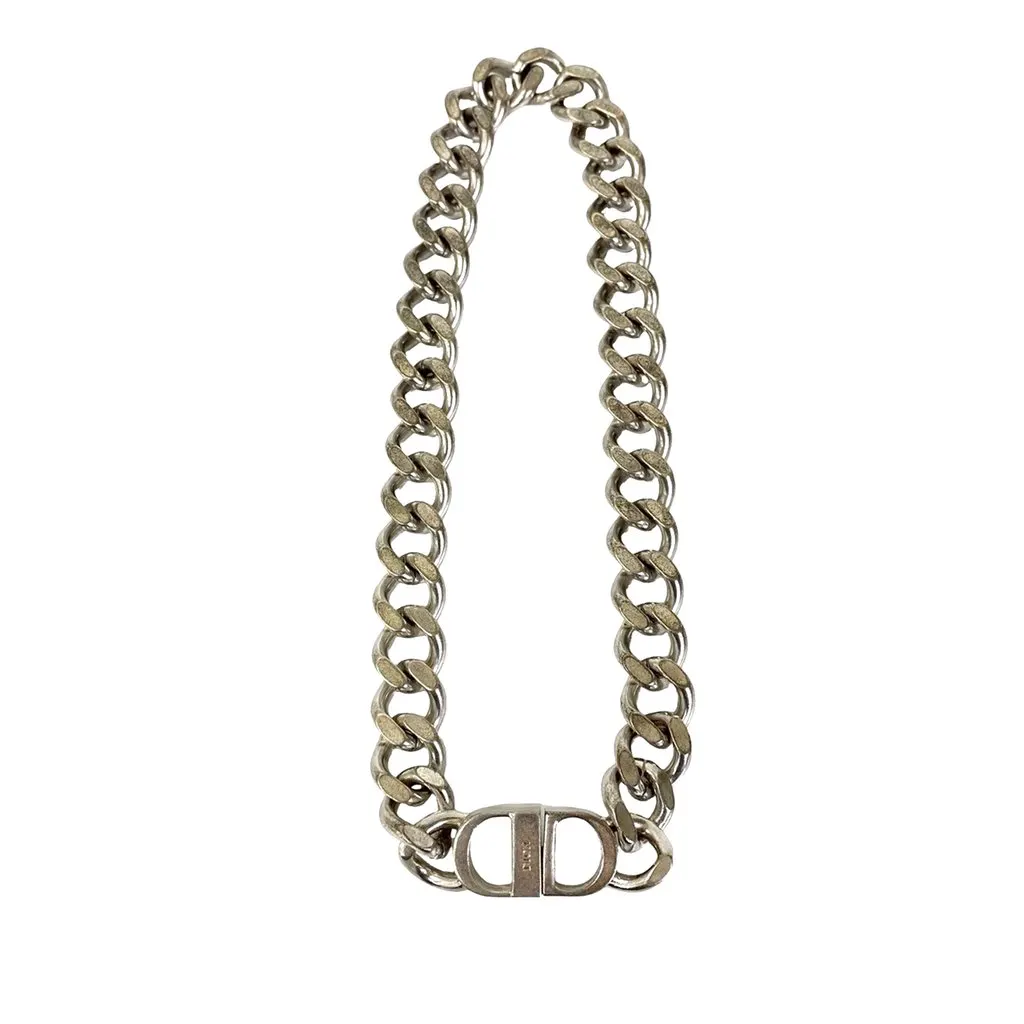 Dior Silver Plated CD Logo Chain Link Necklace Silver Metal Very good - Front View