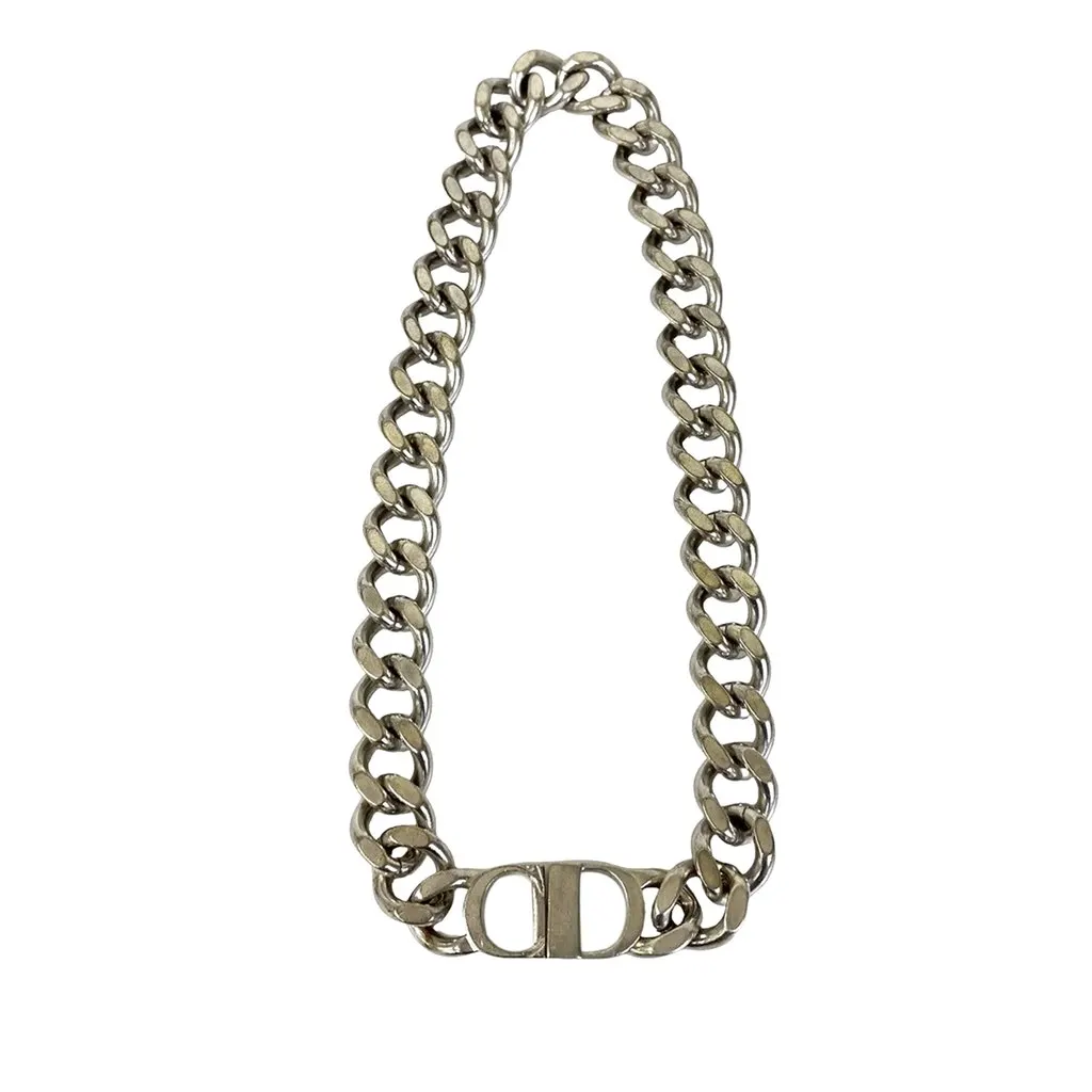 Dior Silver Plated CD Logo Chain Link Necklace Silver Metal Very good - Back View