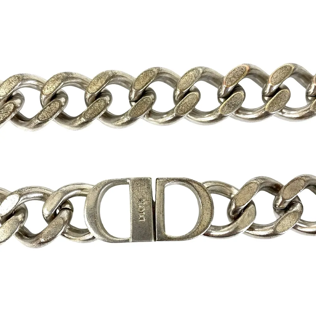 Dior Silver Plated CD Logo Chain Link Necklace Silver Metal Very good - Model View