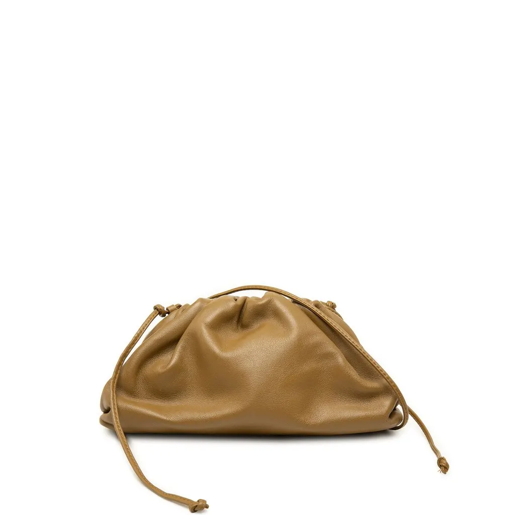Bottega Veneta Lambskin The Mini Pouch Crossbody Brown Leather Very good - Front View