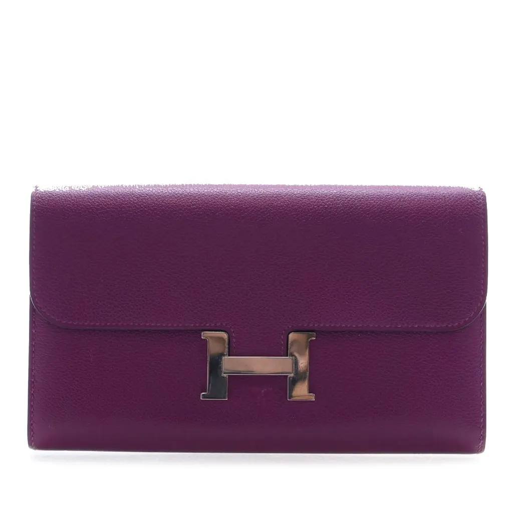 Hermès Epsom Constance Long Wallet Purple Leather Very good - Front View