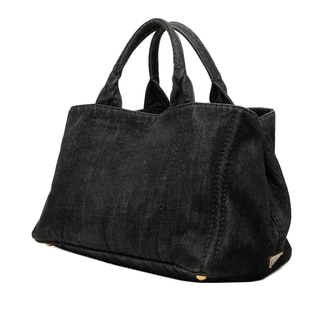 Prada Denim Canapa Logo Tote Black Denim Very good - Back View