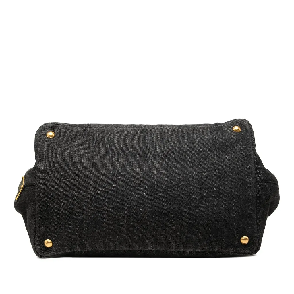Prada Denim Canapa Logo Tote Black Denim Very good - Inside View
