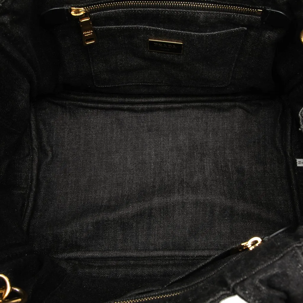 Prada Denim Canapa Logo Tote Black Denim Very good - Model View