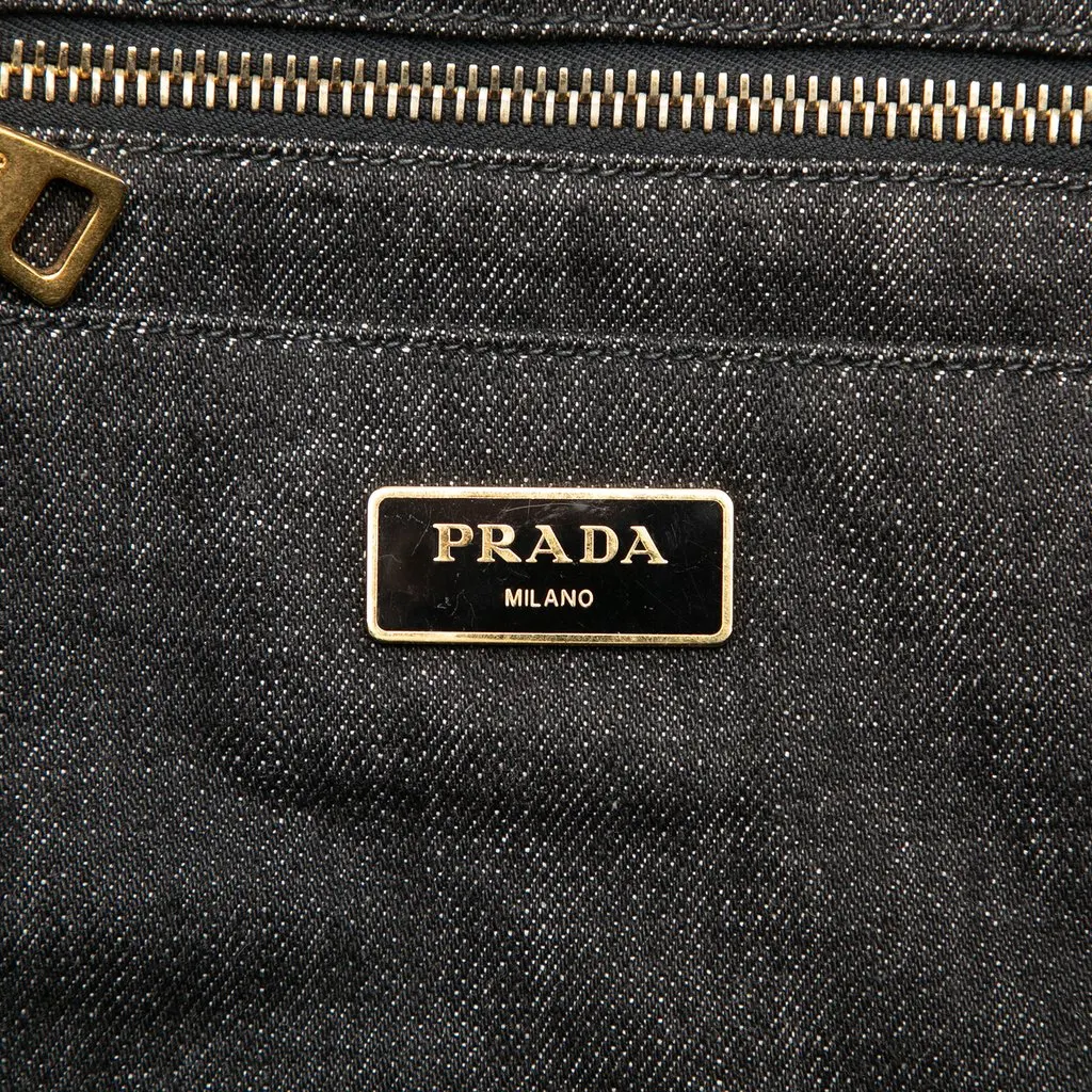 Prada Denim Canapa Logo Tote Black Denim Very good - Box View