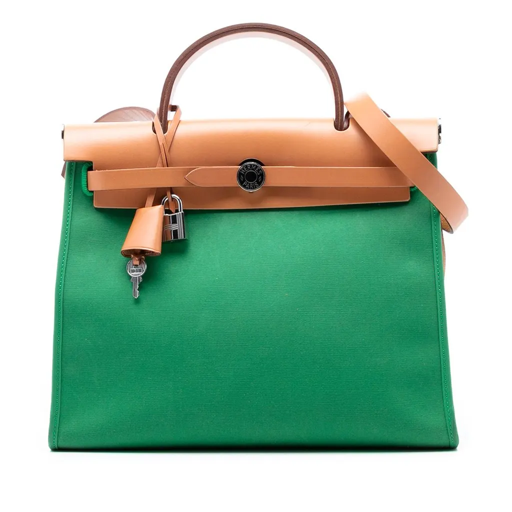 Hermès Toile Herbag Zip 31 Green Very good - Front View