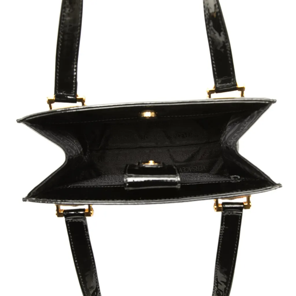 Versace Patent and Pony Hair Box Sunburst Handbag Black Leather Very good - Model View