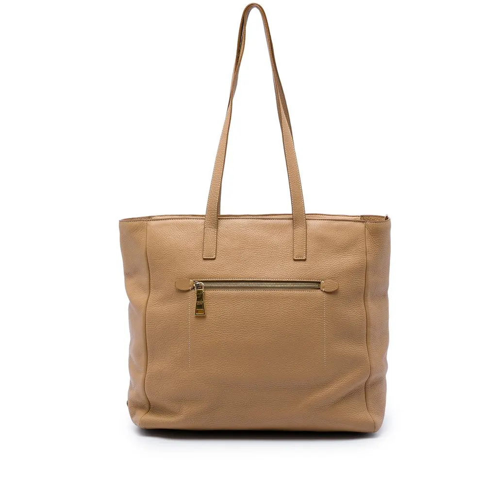 Prada Vitello Daino Shopper Tote Brown Leather Good - Front View