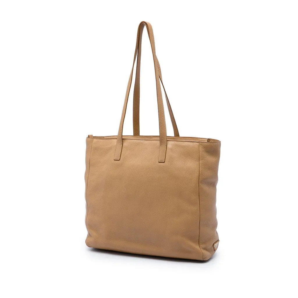 Prada Vitello Daino Shopper Tote Brown Leather Good - Back View